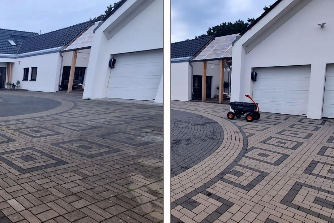 Czyszczenie bruku-kostki brukowej – efekt przed i po