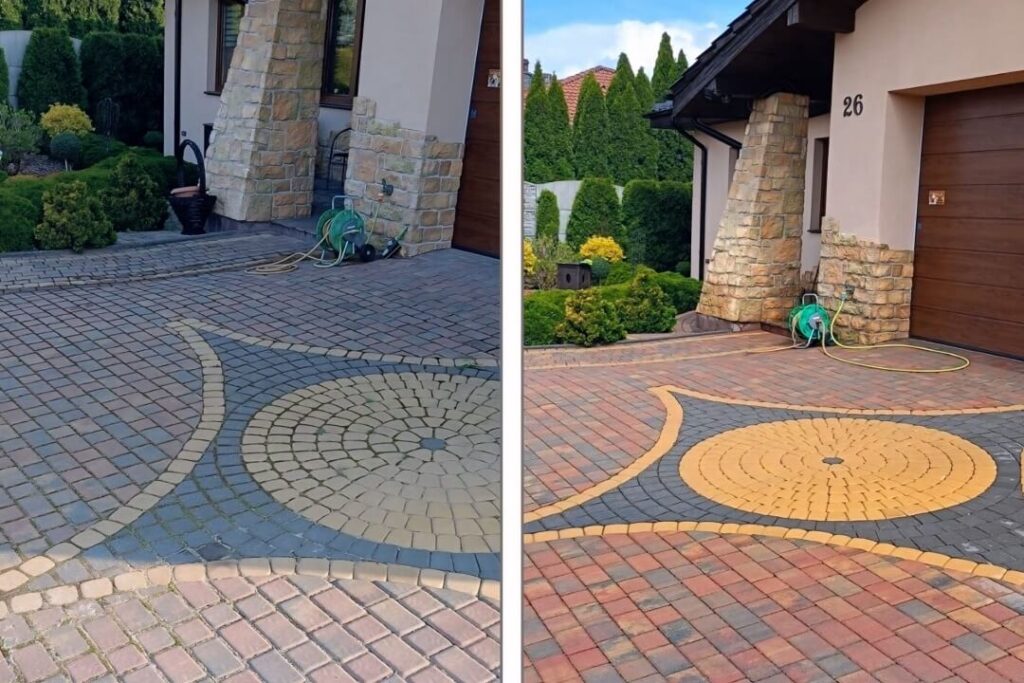 Czyszczenie kostki brukowej – przed i po
