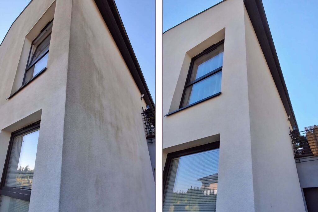 mycie elewacji- zdjecie przed i po myciu